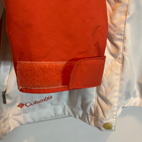 Columbia White w/Orange Coral Waterproof Breathable Jacket w/ hidden hood Size L - Picture 12 of 12